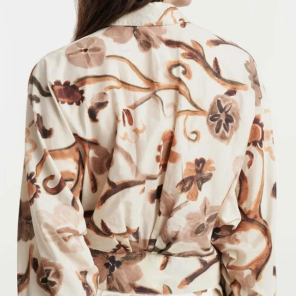 DOROTHEE SCHUMACHER ABSTRACT FLORAL NEUTRAL HIGH, LOW BLOUSE SIZE S/M - Picture 8 of 16